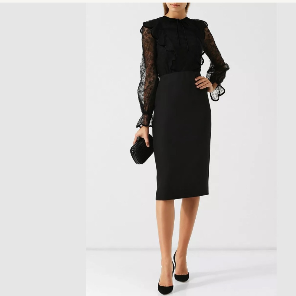 VALENTINO Black Lace Velvet Bow Ruffle Midi Dress - Picture 5 of 8